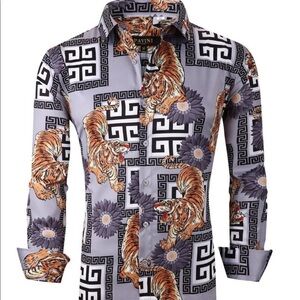 Black Gray Designer Chain Print Long Sleeve Shirt